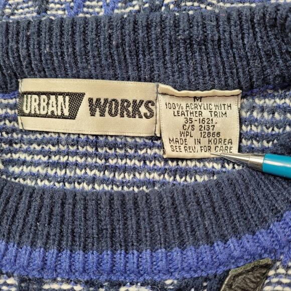 Vintage Leather Trim Urban Works Diamond Pattern Sweater size Medium - Picture 7 of 9